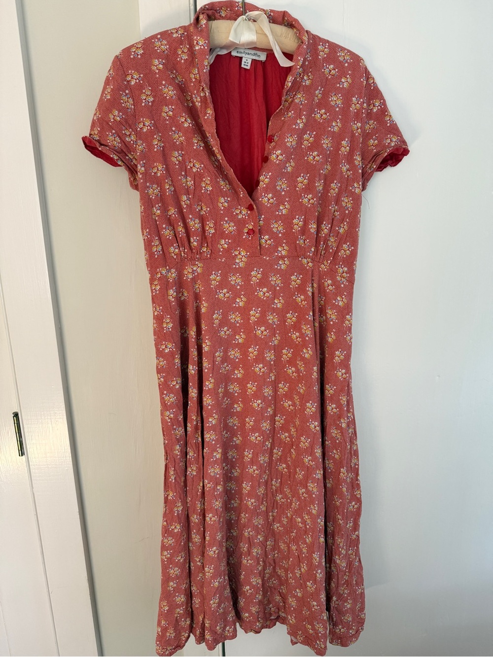 Emily and Fin Red Floral Empire Waist Midi Dress